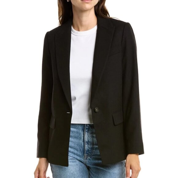 VINCE Boyfriend Classic Wool-Blend Blazer, Black - Picture 1 of 2